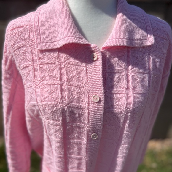 Vintage Billie Jo M Crochet Sweet Pink Long Sleeve Knit Cardigan Sweater USA - Picture 2 of 10